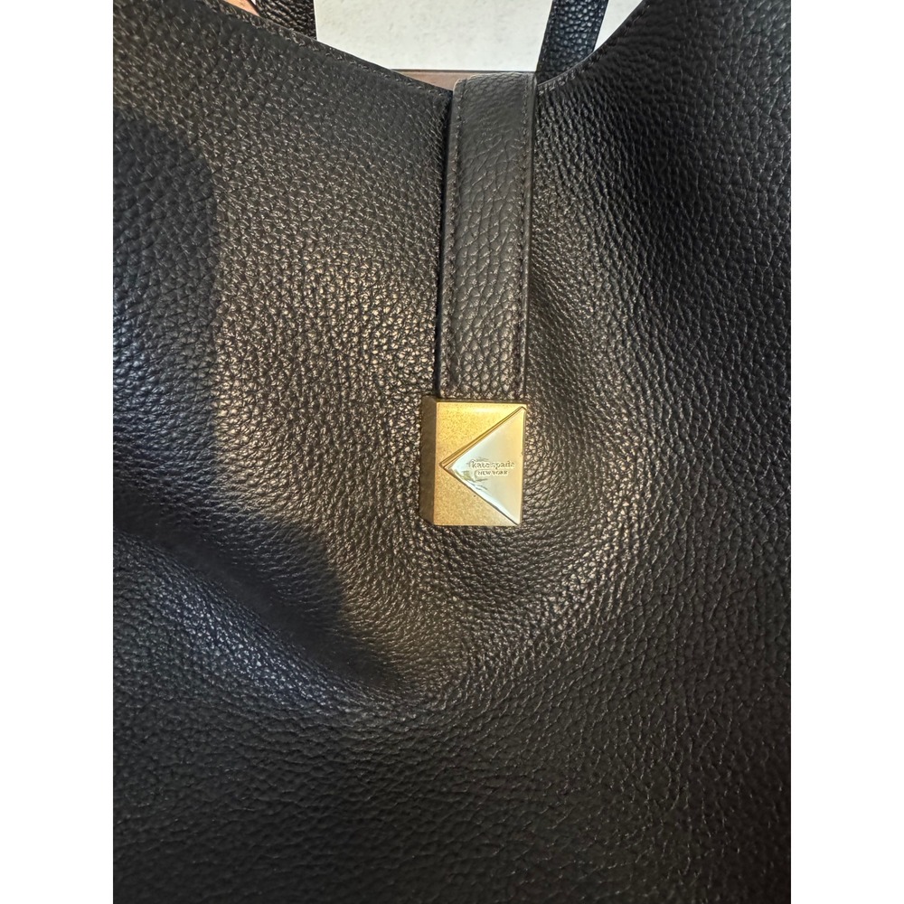 Kate Spade New York Black Pebbled Leather Knott Large Hobo Shoulder Bag Gold - Picture 8 of 9
